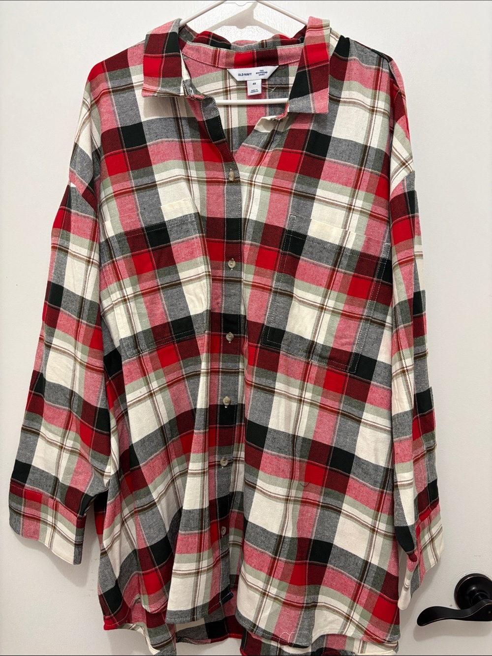 “NEW” Old Navy Red Black Cream Plaid The Boyfriend Button-Down Shirt Sz 4X